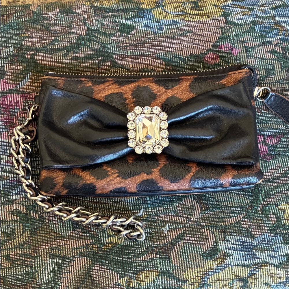 My Flat in London Elegant Black and Brown Clutch with Chain Strap